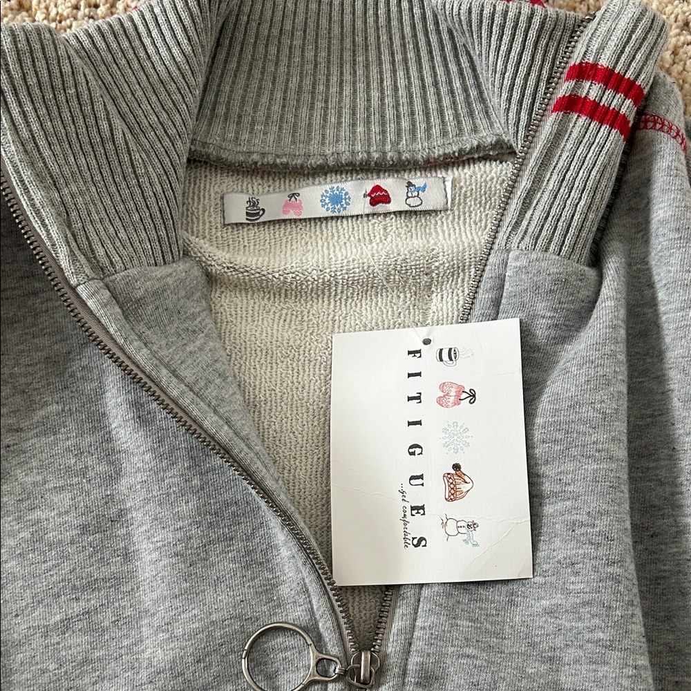 Fitigues NWT Gray Cotton Zip-Up Sweatshirt Jacket w/ Red Stripes **Size M** 🌺🌺 - Picture 6 of 6